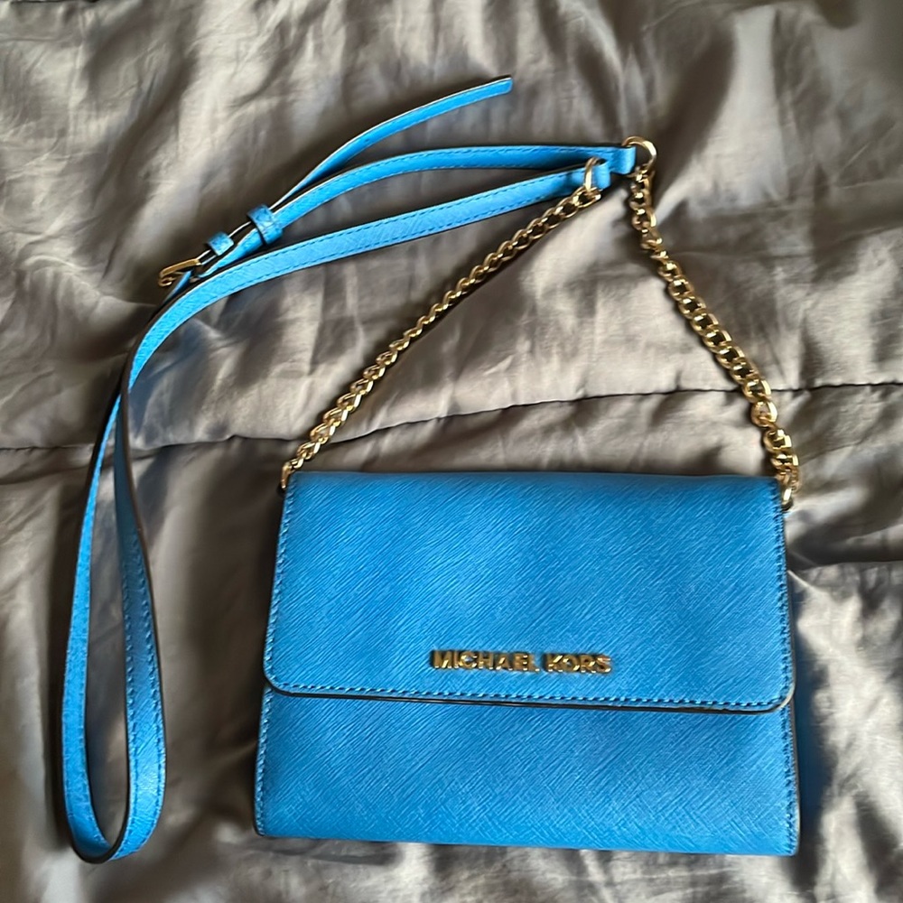 Michael Kors small blue purse/clutch